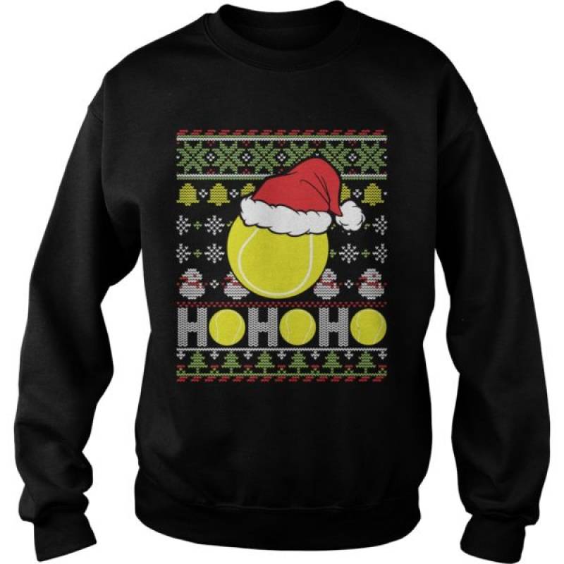 Funny Tennis Ball wear Santa Hat HO HO HO Merry Christmas Ugly shirt, hoodie, tank top – tml