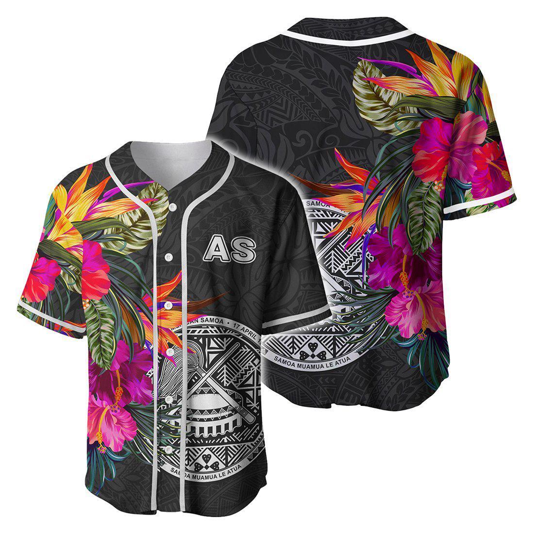 American Samoa Hibiscus Polynesian Pattern Baseball Jersey Shirt