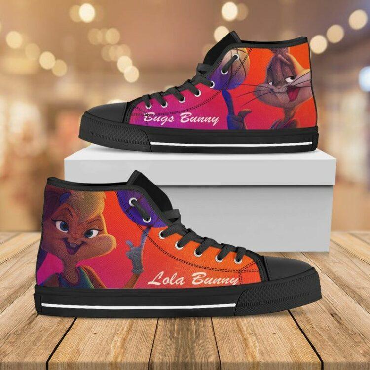 Lola Bunny Custom Canvas Shoes Looney Tunes Custom High Top Daffy Duck Bugs Bunny Shoes Animation Movie Shoes Black High Top Shoes