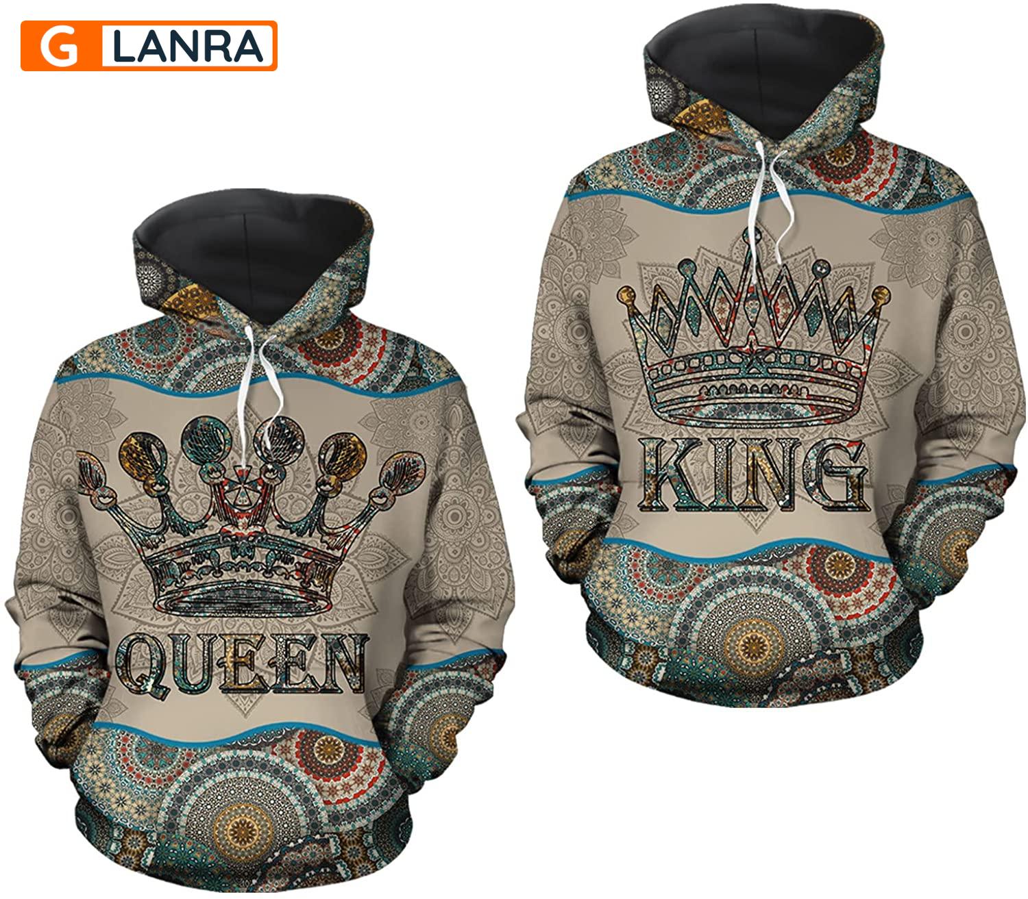 King Queen Hoodie, Mandala Couple Hoodie, Matching Couple Hoodie, Husband Wife Hoodie, Unisex Sweater, Sweatshirt