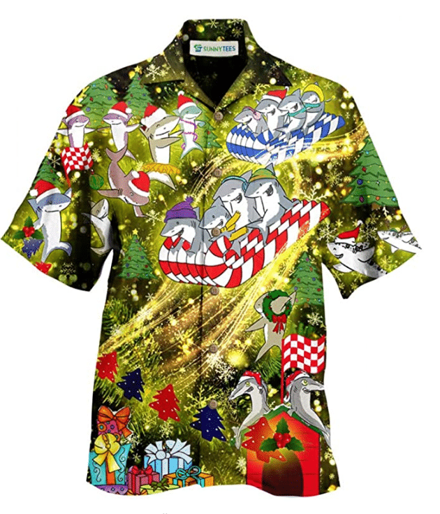 Christmas Hawaii Always Be A Shark Button Up Shirt For Men Ha32375