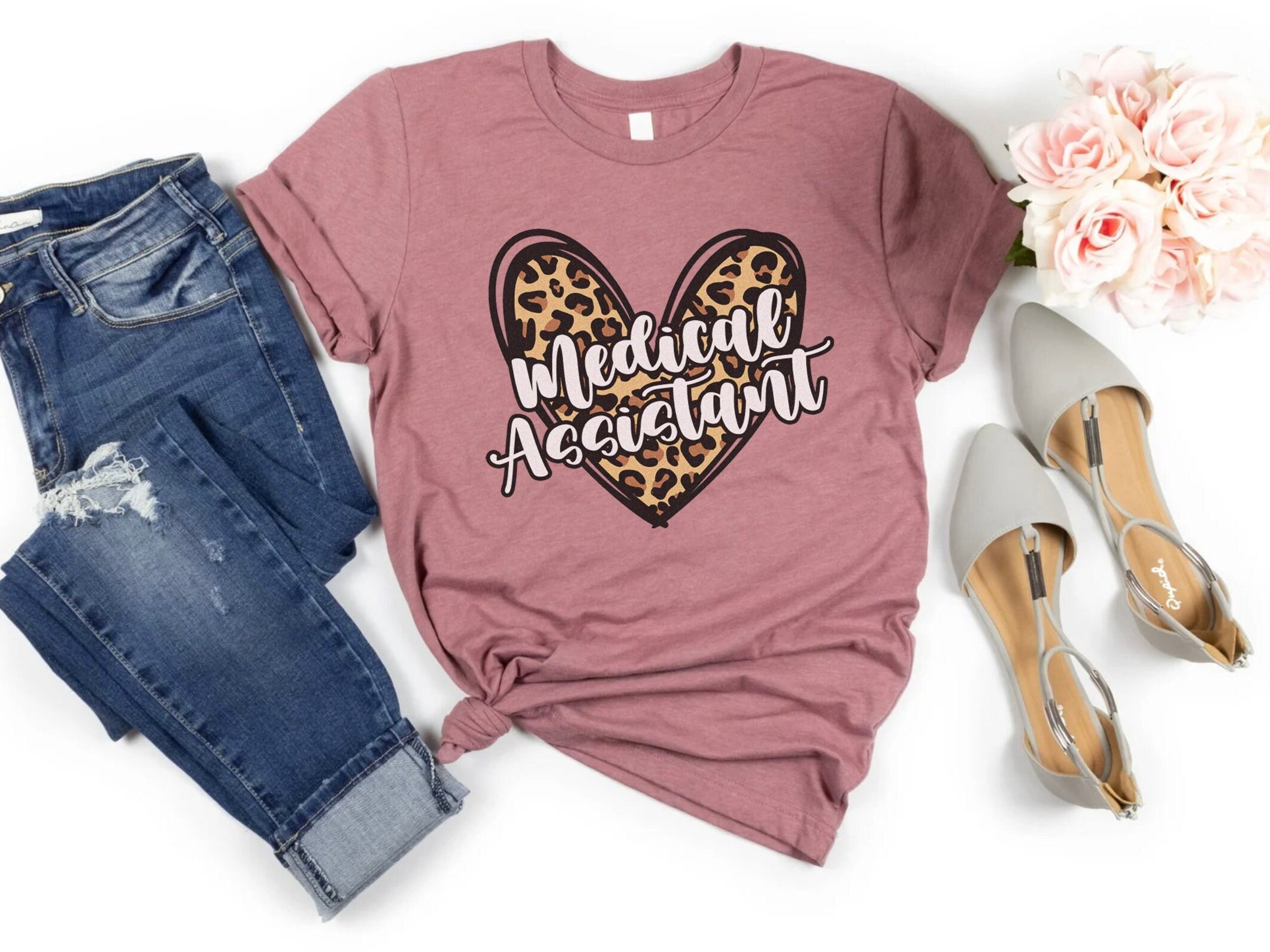 Womens MA Medical Assistant T-Shirt – Cute Leopard Heart Medical Assistant Shirt, School Graduate Gift TShirt, Birthday thank you gift