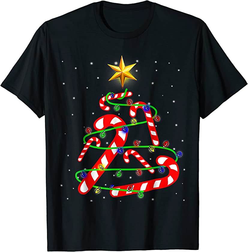 Christmas Candy Cane Funny Xmas Tree Light T-Shirt