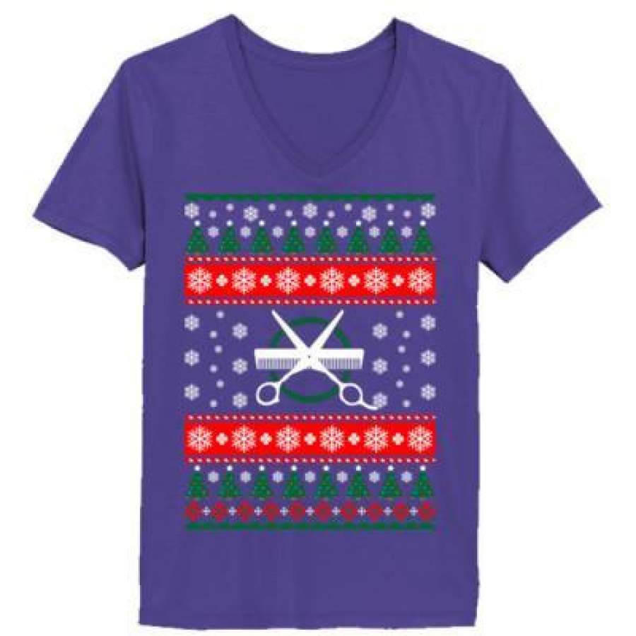 AGR Barber Ugly Christmas Sweater – Ladies’ V-Neck T-Shirt