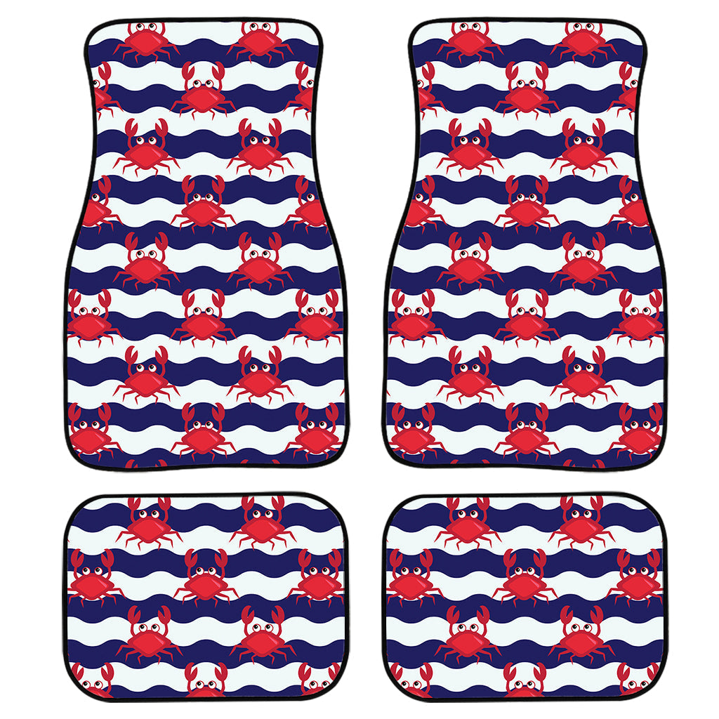 Blue And White Wave Crab Pattern Print Front And Back Car Floor Mats, Front Car Mat