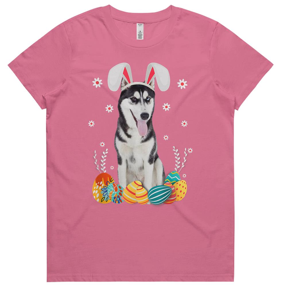 Bunny Siberian Husky Dog Happy Easter Day Lover Egg Hunt Womens Tshirts