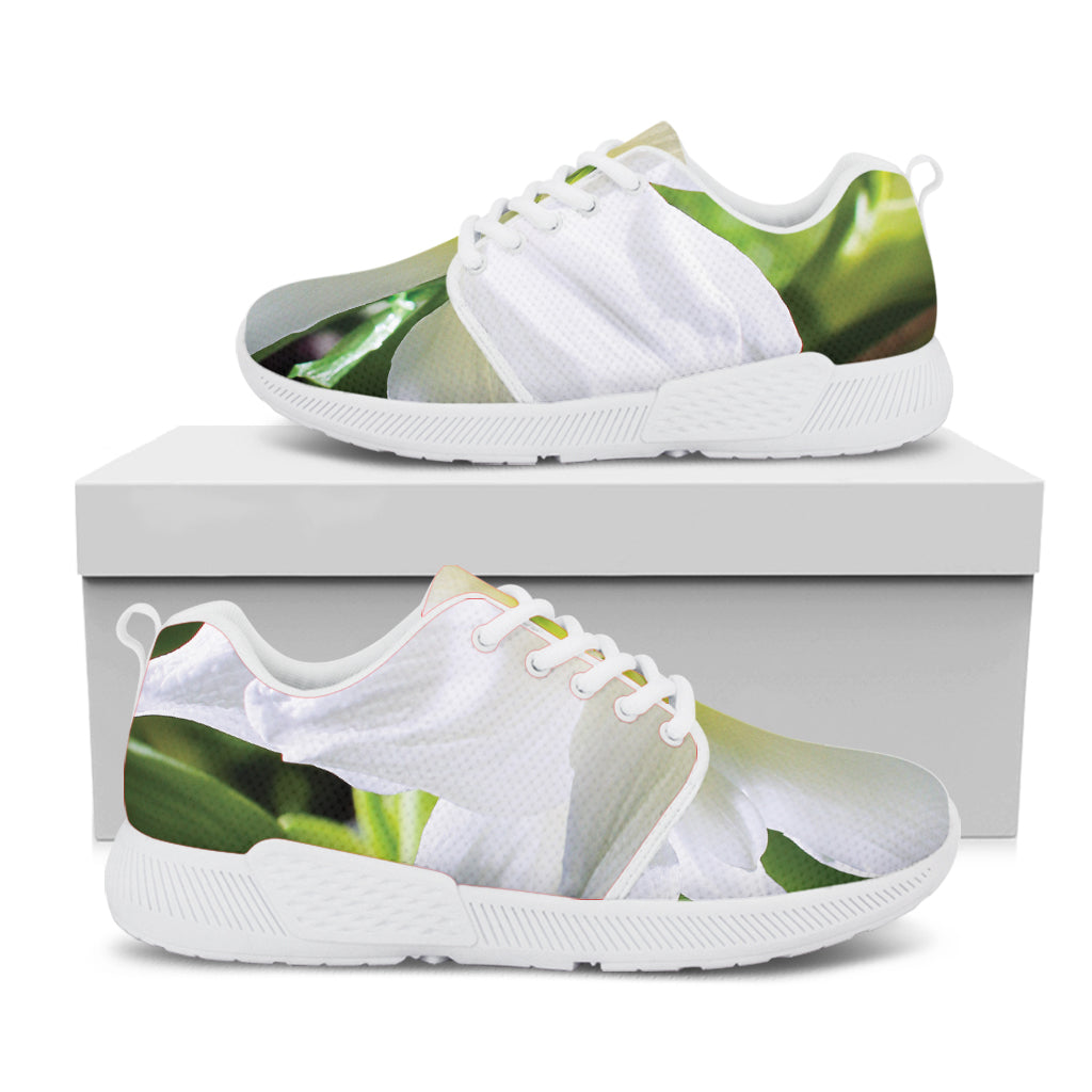 White Amaryllis Print White Athletic Shoes