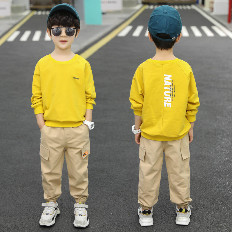 Children’s clothing boy 2pcs condom head sweater jacket + trousers new spring / autumn big virgin suit alx