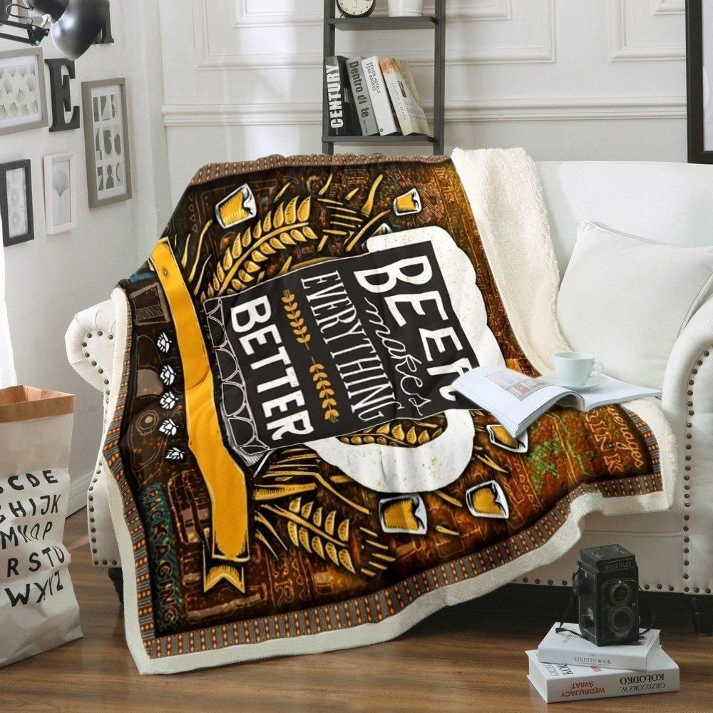 Beer Makes Everything Better Fleece Blanket, Sherpa Blanket, Gift For Parent, Family Member, Friends Gift, Christmas Gift, Home Decor, Home Living