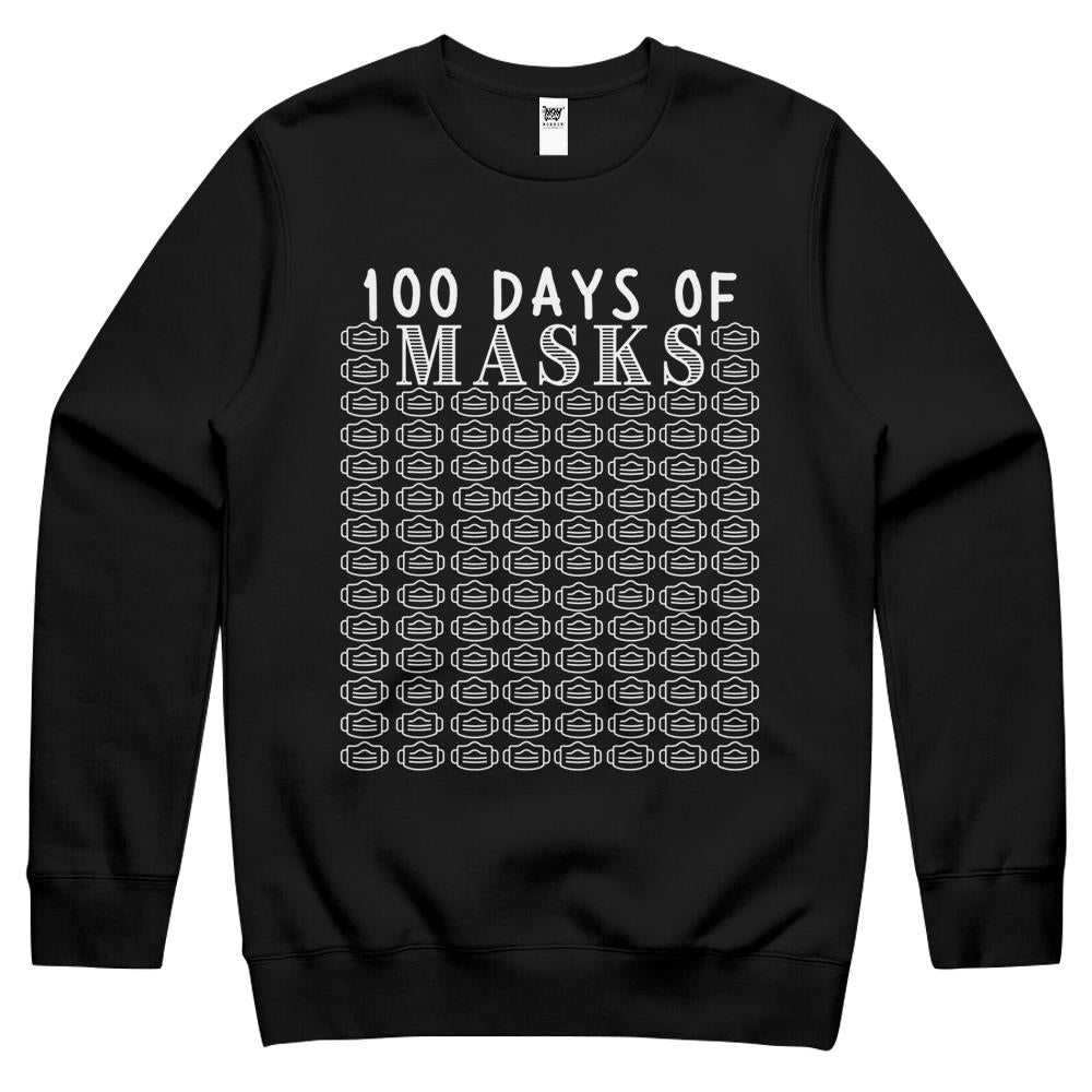 100 Days Of Masks Funny Student Teacher 100Th Day Of School Crewneck Sweatshirt