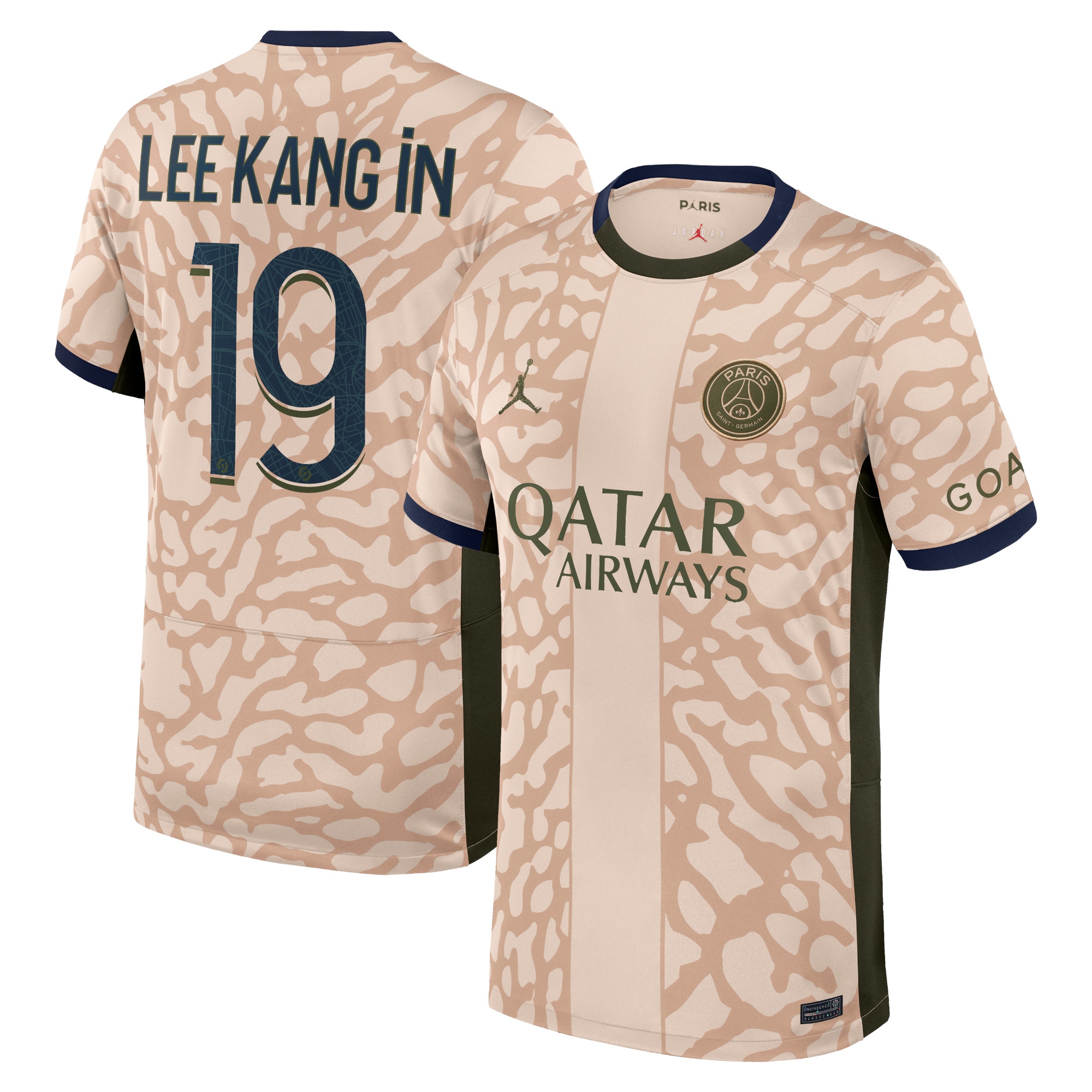 Lee Kang In Paris Saint-Germain Jordan Brand 2023/24 Fourth Stadium Replica Player Jersey  Tan