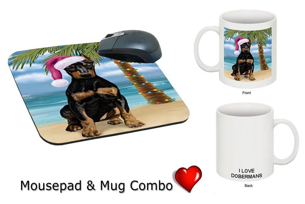 Summertime Dobermann Puppy On Beach Christmas Mug & Mousepad Combo Gift Set Mmcg1113