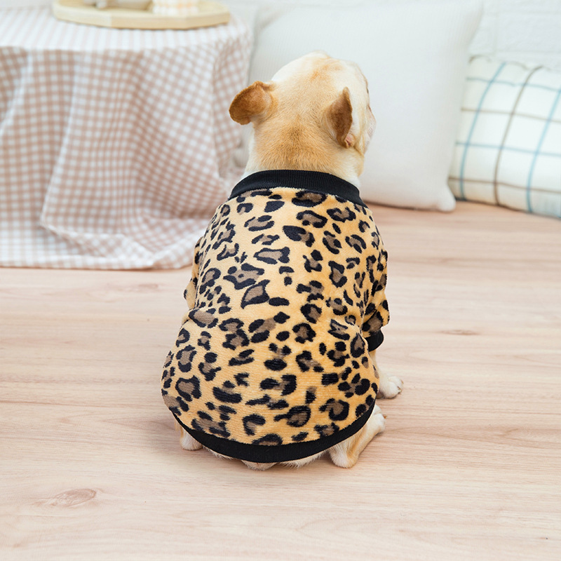 Leopard Printed Soft Fleece Pet Dog Clothes for Small Dogs Winter Warm Puppy Pajamas Chihuahua Vest French Bulldog Pug Pullover alx