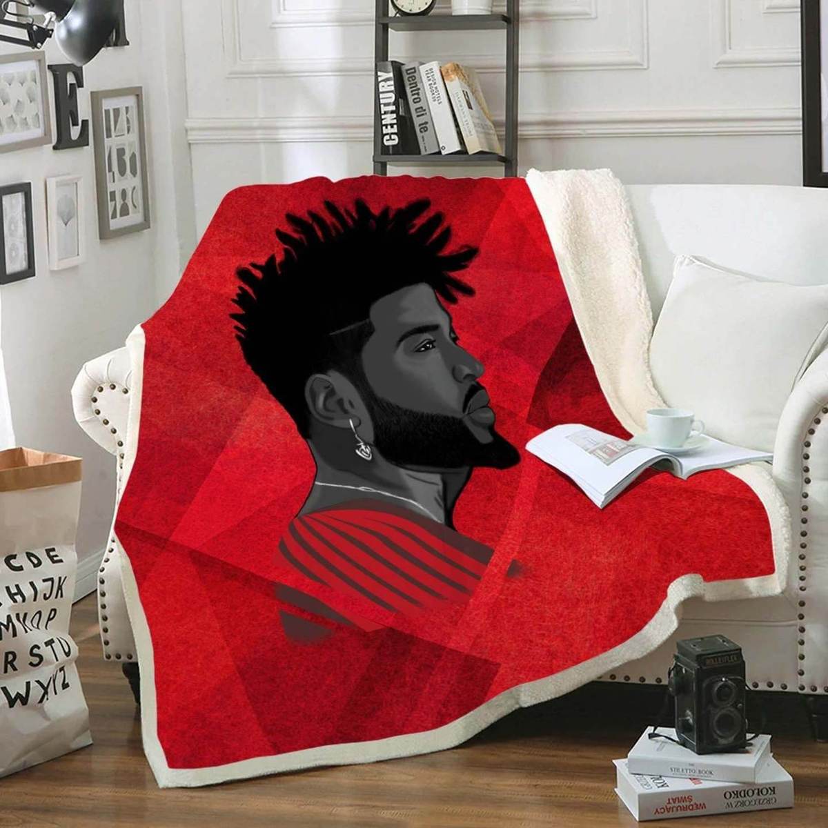 Melanin Curly Natural Hair Artwork Black Curly Sporty Strong Man Fleece Blanket – Blanket, Fleece Child, Blanket Sofa Bed