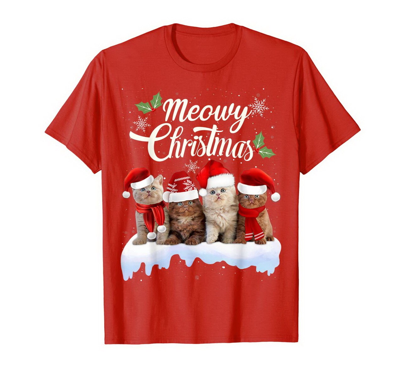 Meowy Christmas Tee Kitten Cat Kitty Xmas Cute Gift T-Shirt New