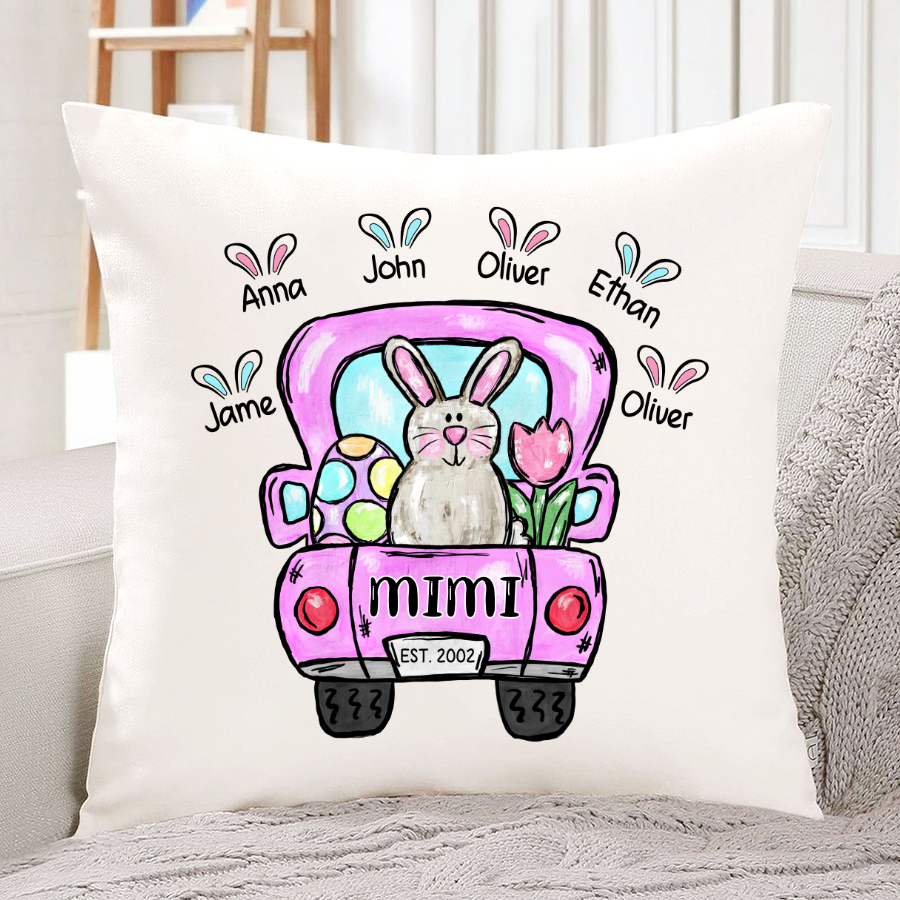 Personalized Mimi Est And Grandkids Truck Easter Bunny Indoor Pillow