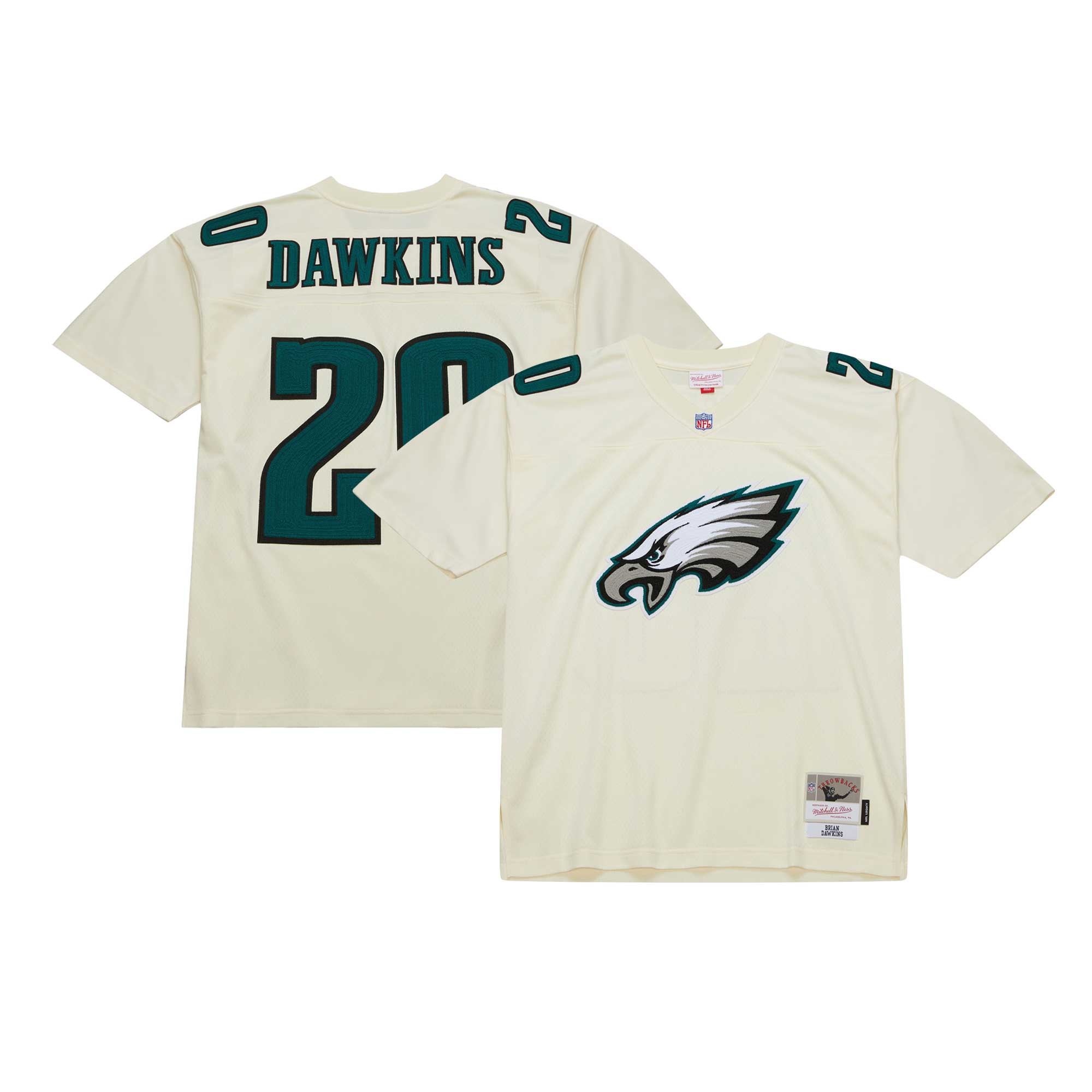 Brian Dawkins Philadelphia Eagles Mitchell & Ness Chainstitch Legacy Jersey – Cream