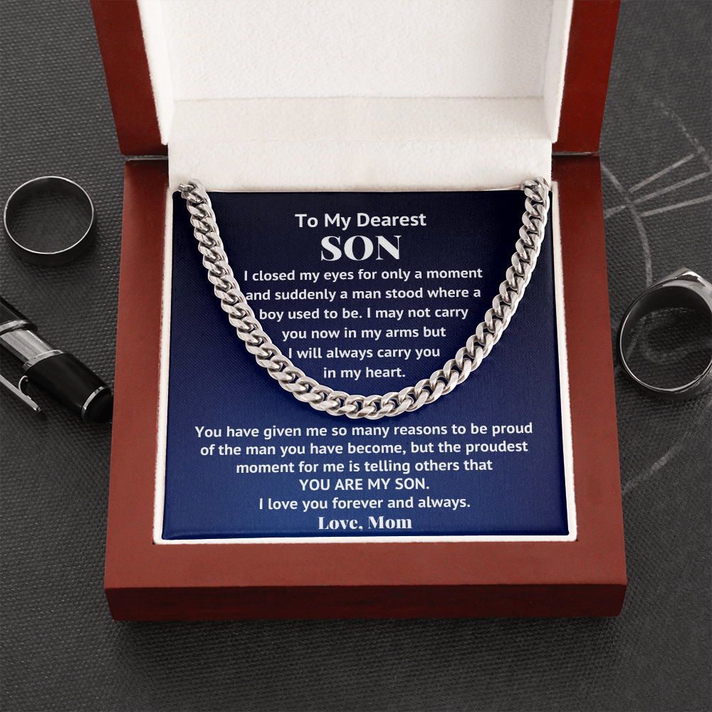 To My Son Necklace, Son Gifts From Mom, Son Cuban Chain Necklace, Mother To Son Gifts, Gifts For Son Birthday