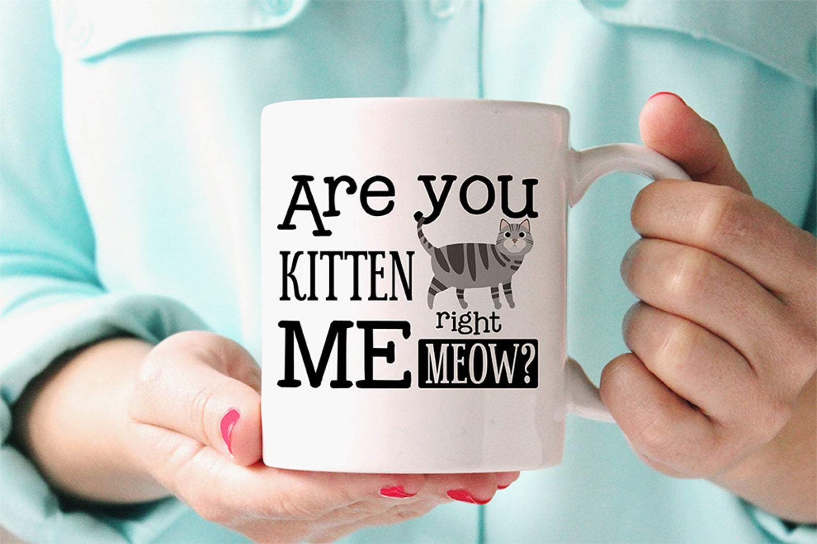 Are You Kitten Me Right Meow Funny Cat Mug White Ceramic 11-15Oz Coffee Tea Cup