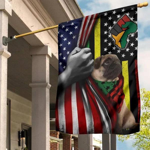 Pug Juneteenth Flag Black Pride Power Fist Decor Black Power Fist Pan-African Flag, Garden Flag, House Flag Outdoor Flag Decor