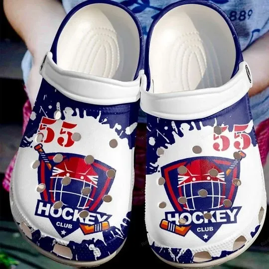 Ice Hockey Lover Club Blue Personalize Clog Custom Crocss Clog Number On Sandal Fashion Style Comfortable For Women Men Kid