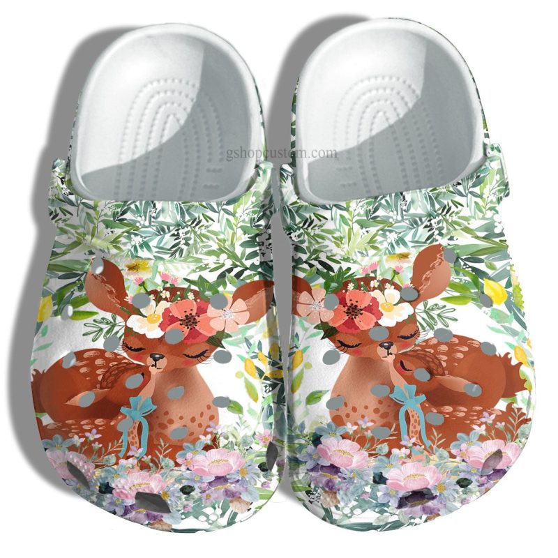 Deer Mom Hug Baby Deer Flower Shoes – Deer Grandma Shoes Croc Clogs