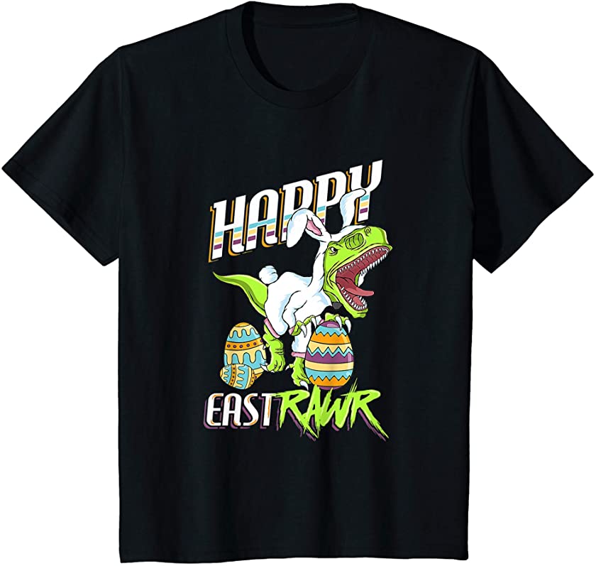 Kids Kids Happy Eastrawr Cute Trex Dinosaur Easter Bunny Egg Hunt T-Shirt