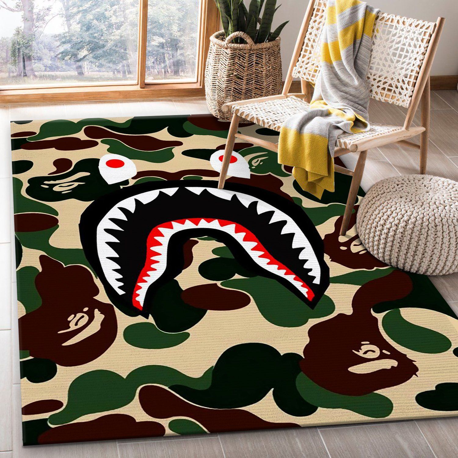 Bape Shark Rectangle Rug Bedroom Rug Christmas Gift Decor Area Rug For Living Room Bedroom Rug Home Decor