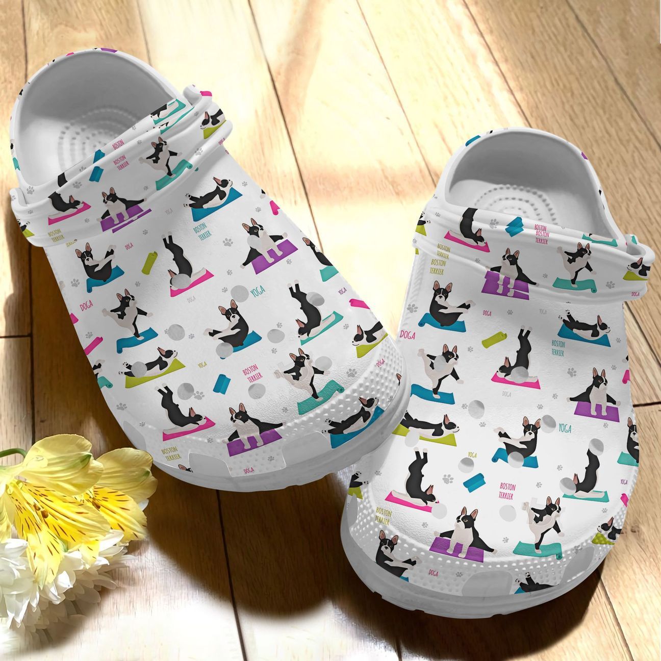 Boston Terrier Personalized Clog, Custom Name, Text Boston Terrier Yoga, Fashion Style For Women, Men, Kid, Print 3D