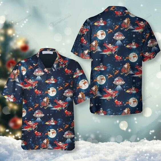 Santa Claus And Reindeer In Space Christmas Hawaii Shirt Ha29341