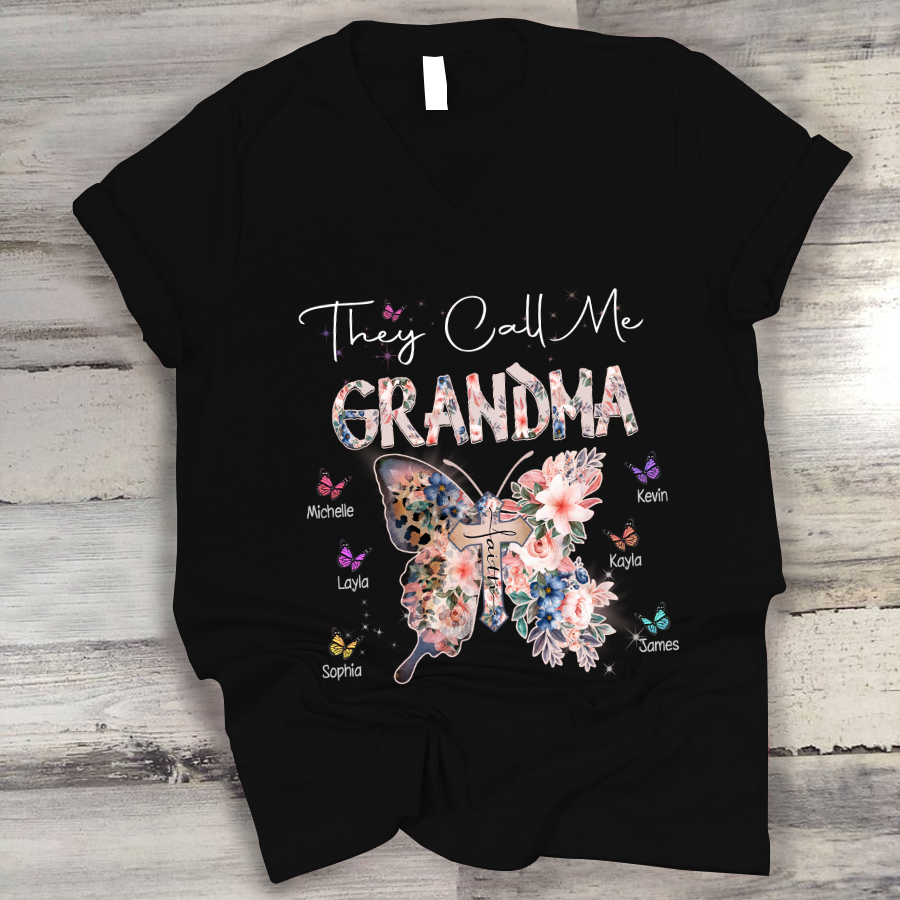 They Call Me Grandma Grandkids Butterfly V-Neck