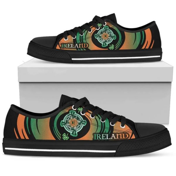 Celtic Low Top Shoe Celtic Ireland St Brigid’S Cross With Shamrock Black Sneakers Hn