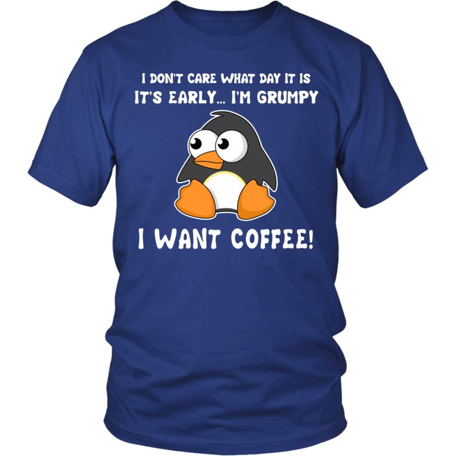 Penguin – It is early , i am grumpy I want coffee – Men Short Sleeve T Shirt – TL01333SS