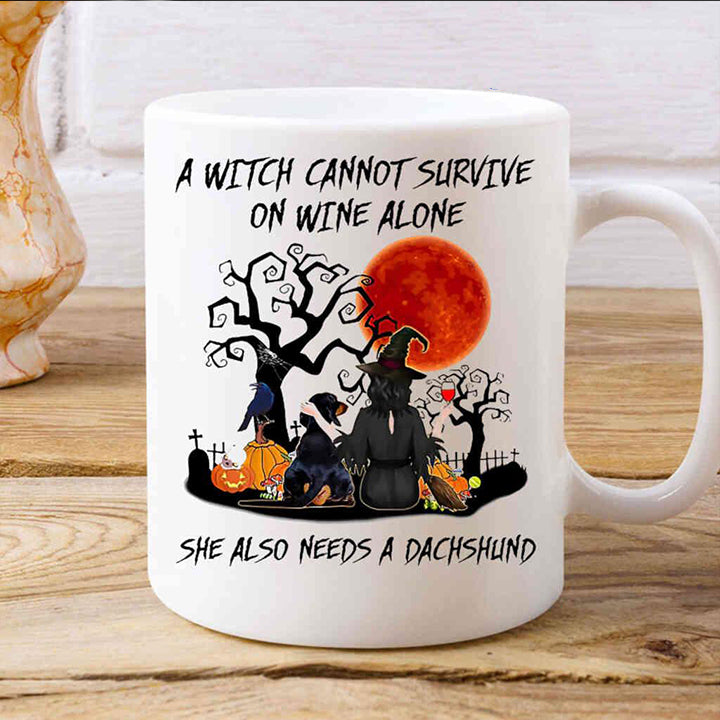 A Witch Cannot Survive On Wine Alone She Also Needs A Dachshund Halloween Coffee Mug 11Oz | Halloween Gifts