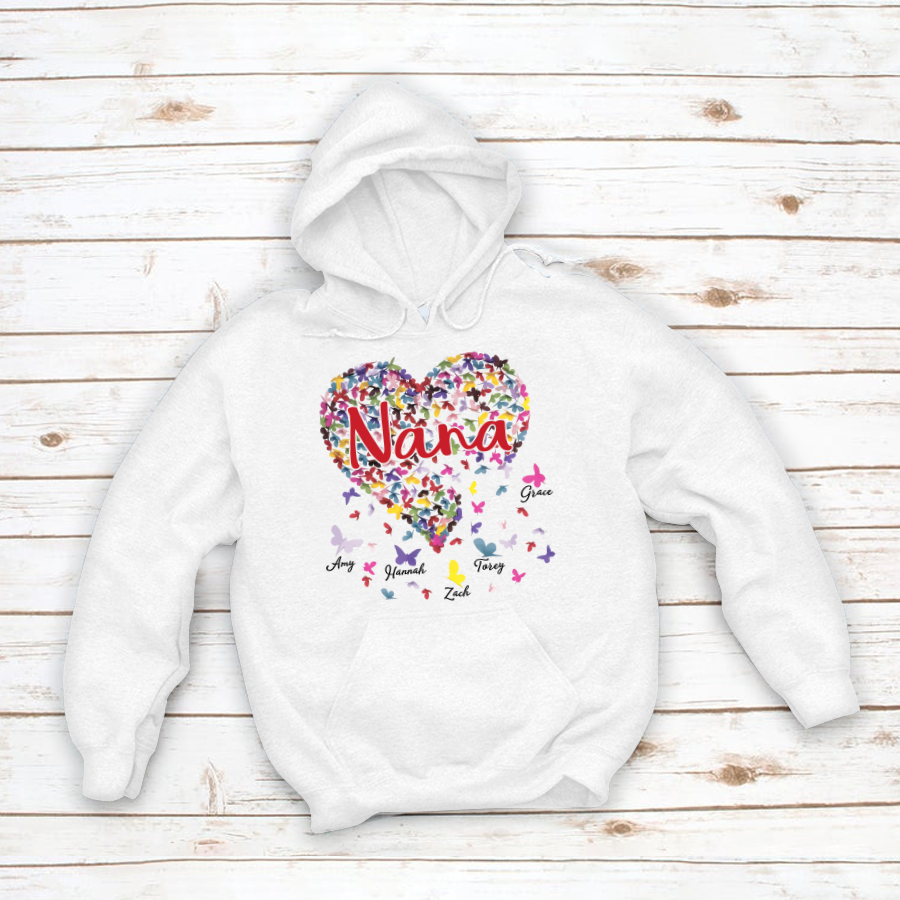 Nana And Grandkids Heart Butterfly Hoodie