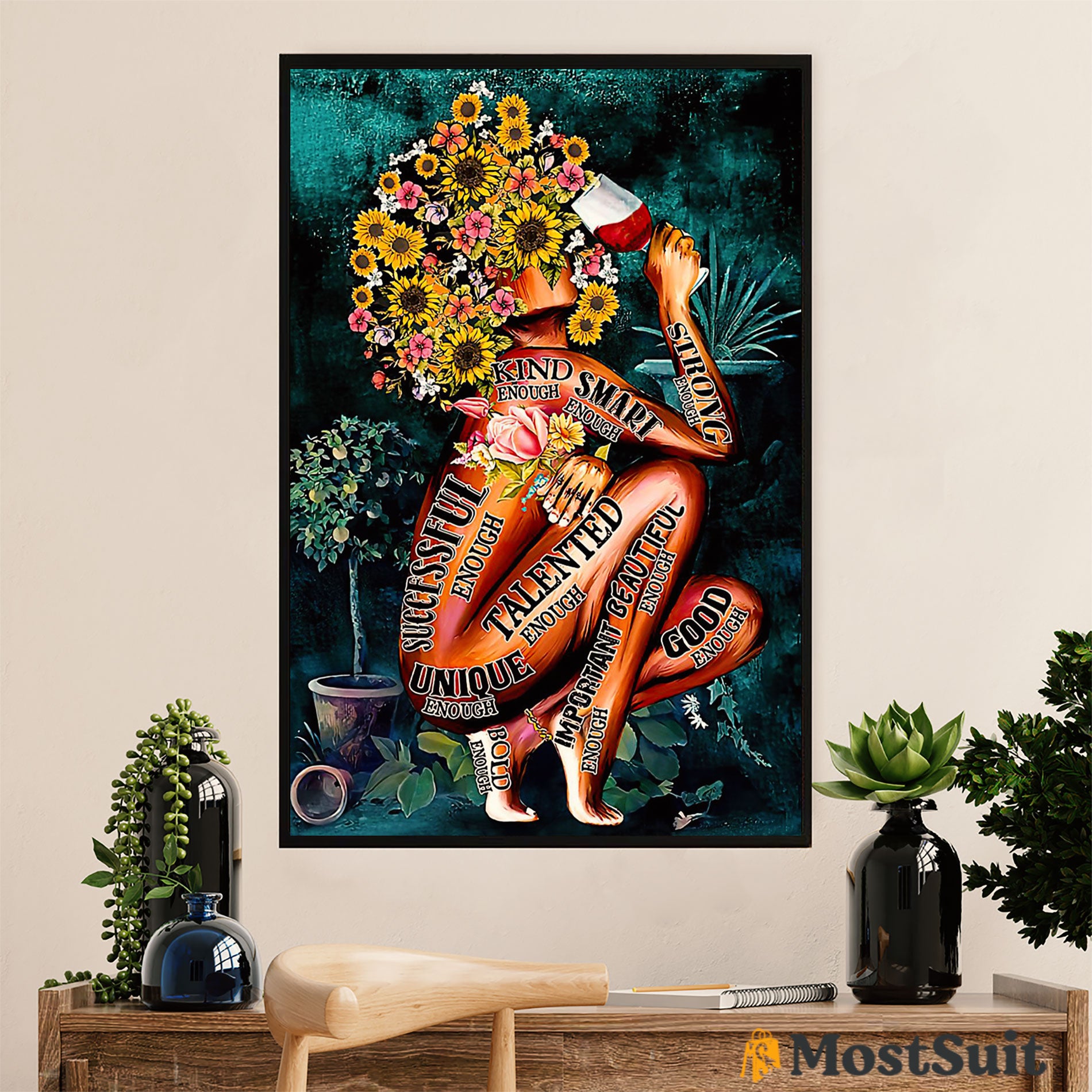 African American Afro Poster | Gift For Black Girl | Juneteenth Day Room Wall Art – Wine Flowers