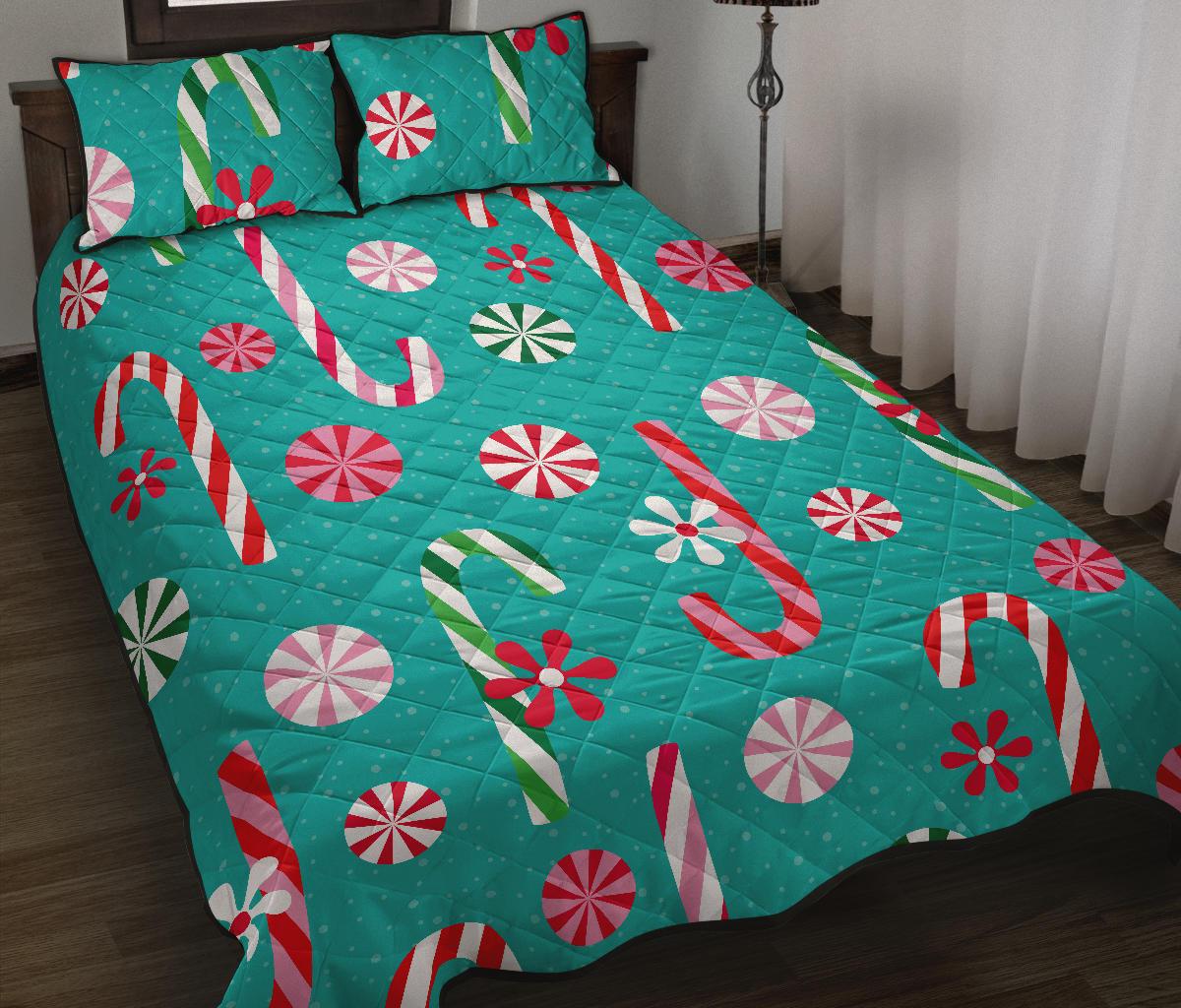 Christmas Candy Pattern Quilt Bed Set