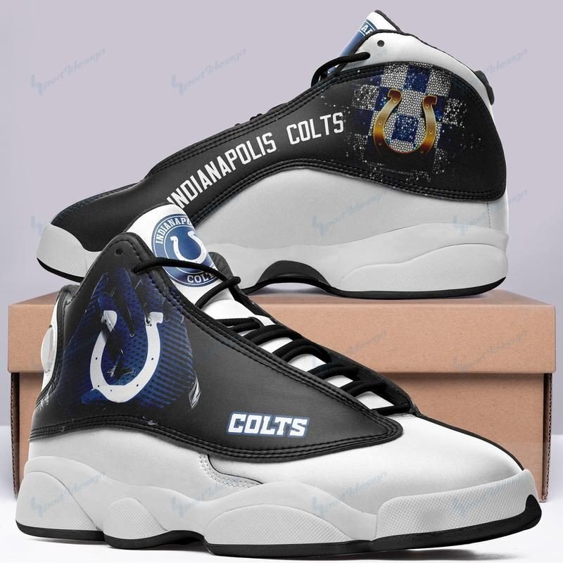 Air Jordan 13 Printing Shoes Sneaker Team Logo Indianapolis Colts Black And White Themed