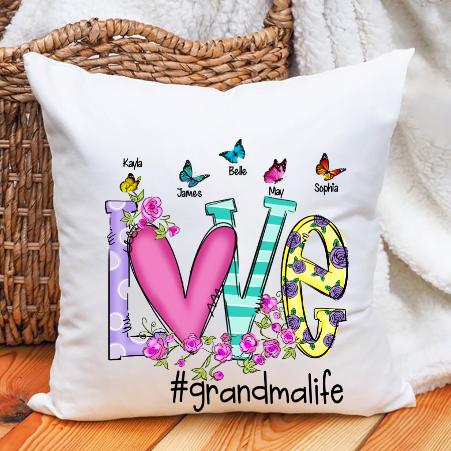 Love Grandma Flower Butterfly Indoor Pillow