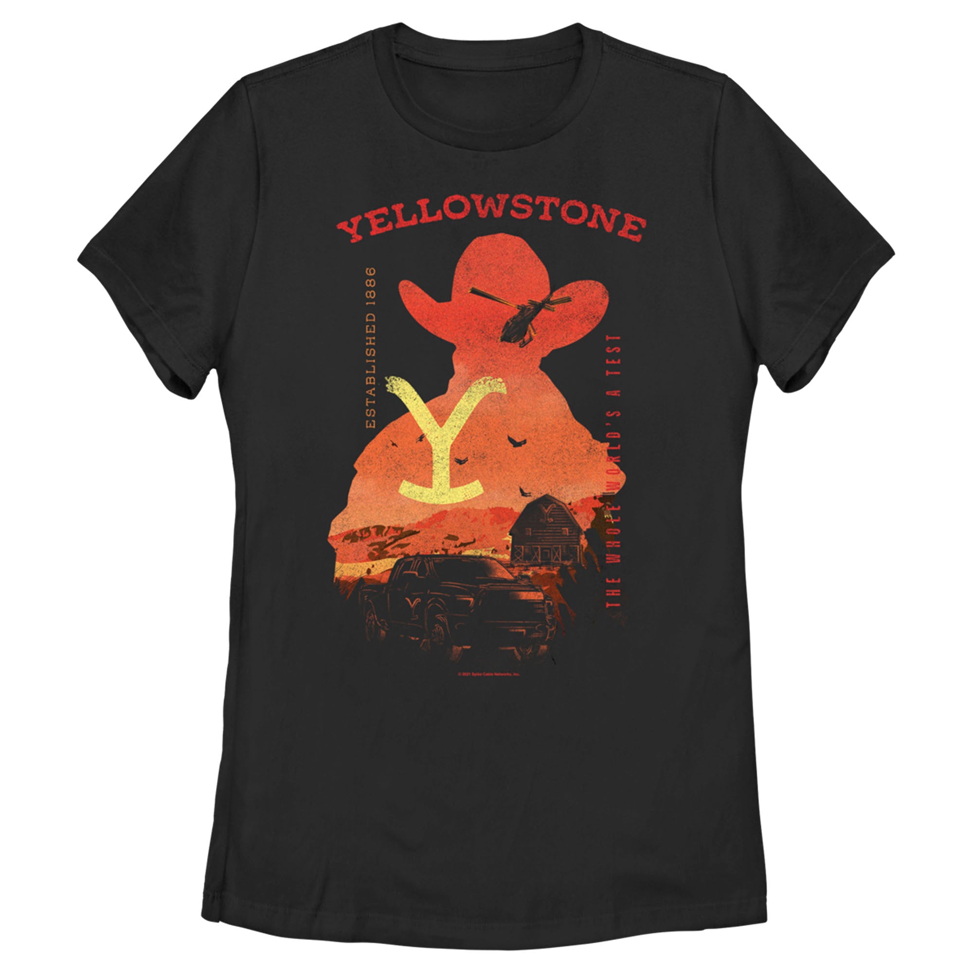 Women’S Yellowstone Sunset Silhouette John Dutton & Truck T-Shirt