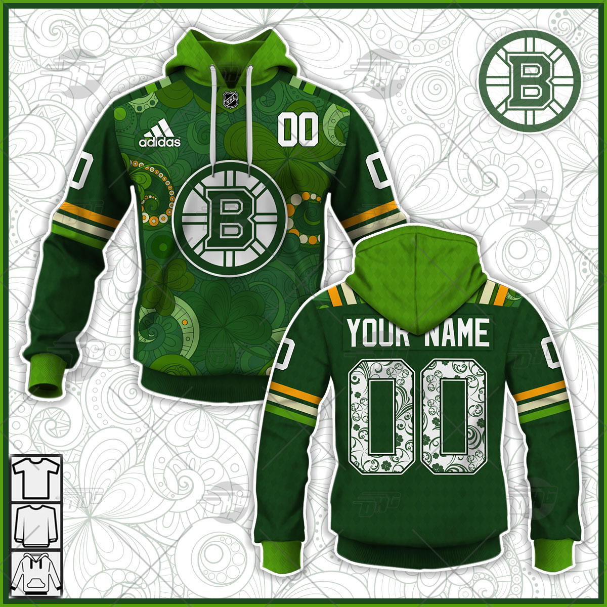 Personalized Boston Bruins Jersey 2022 St Patricks Day Hoodie Long Sleeve Personalize Hoodie