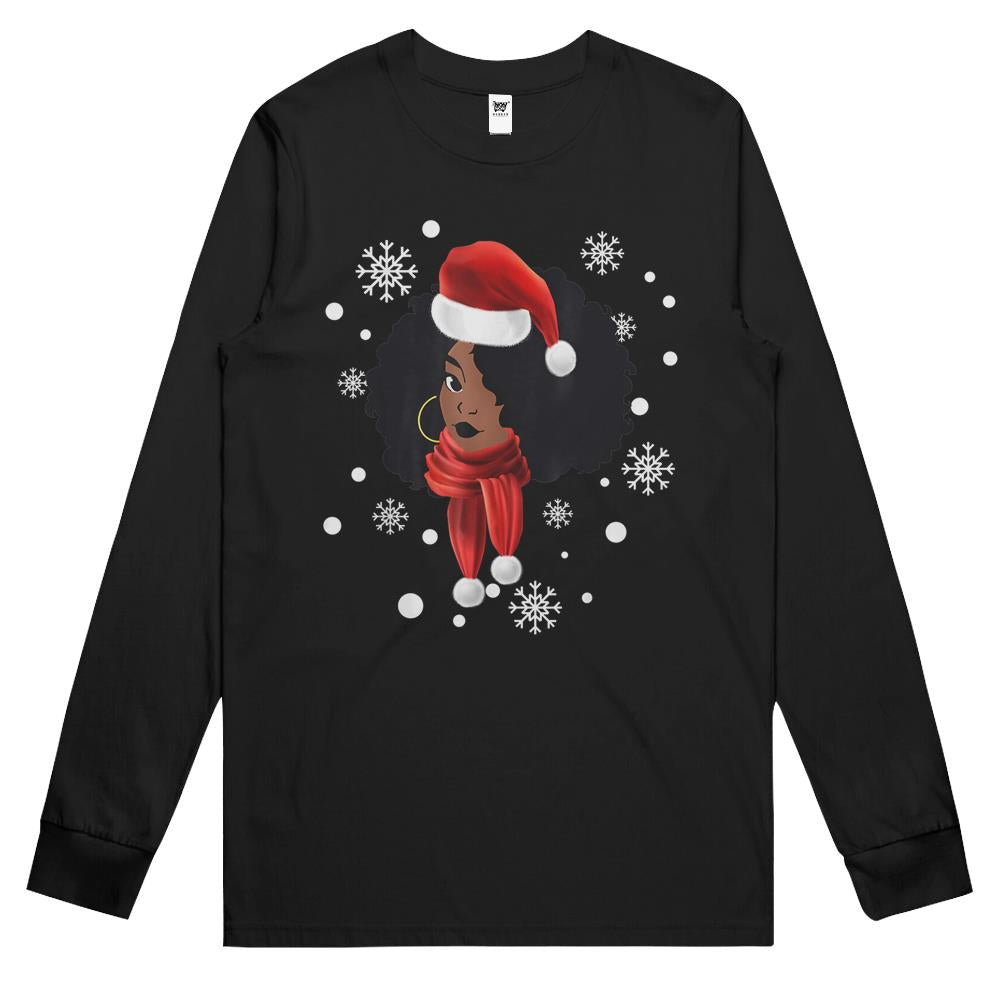 Black African American Santa Apparel Christmas Melanin Women Long Sleeve T Shirts