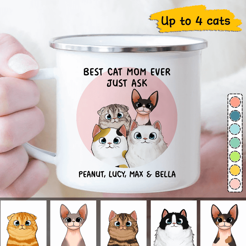 Best Cat Mom Cat Dad Ever Fluffy Cats Personalized Campfire Mug