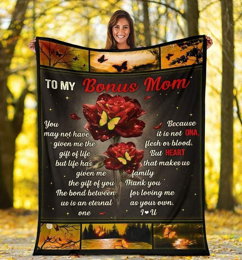 To My Bonus Mom Rose – Gift For Mom For Mother’S Day, Unique Gifts Home Decor Gift For Family – Sherpa Blanket Fleece Blanket