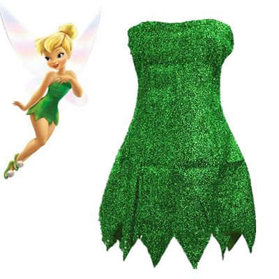 2019 New Pixie Fairy Cosplay Costume Tinker Bell Green adult Dress Tinkerbell Halloween Party Sexy Cosplay Mini Dresses With Wig alx