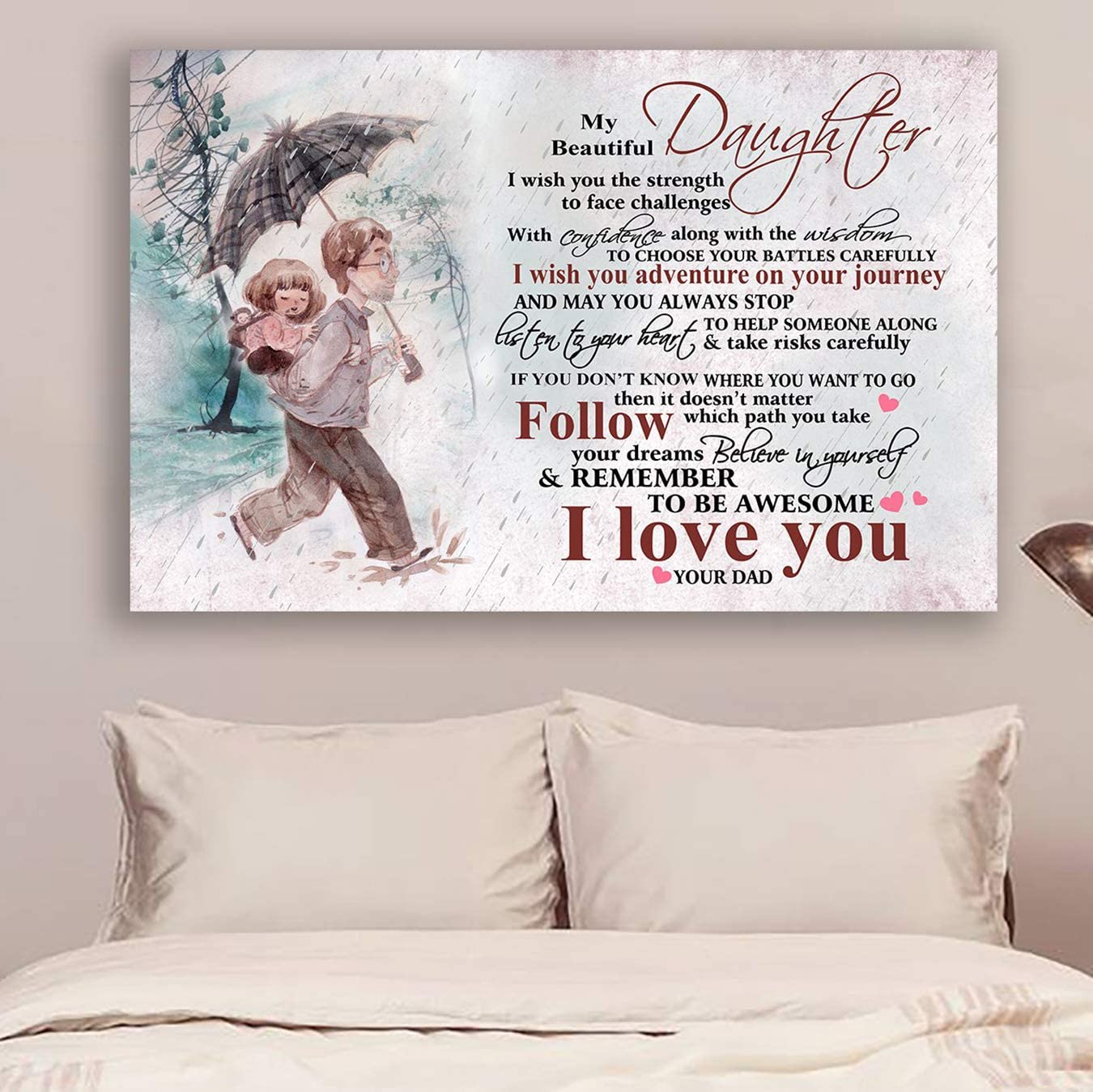 Poster for Room Aesthetic -Command Strips Wall Decor – Hn131 Family Poster – Dad to Daughter – I Wish You The Strength to Face Challenges