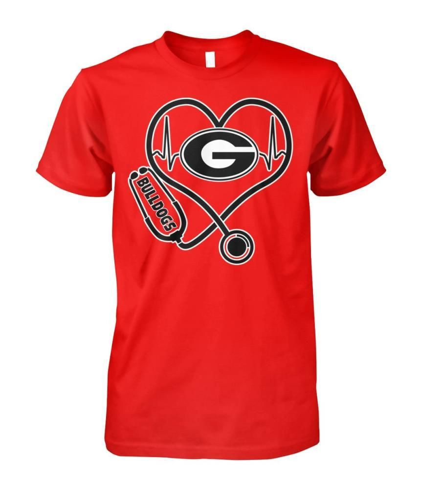 Georgia Bulldogs Stethoscope Heart Funny American Football Fan And Nurse T-Shirt