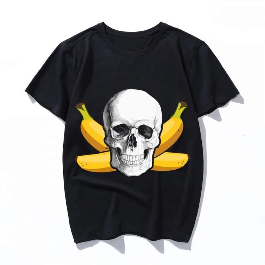 banana skull Kawaii Ulzzang Harajuku Aesthetic T-shirt cartoon Print men’s Short Sleeve Tops Tees Korean New Fashion Casual women’s Clothing