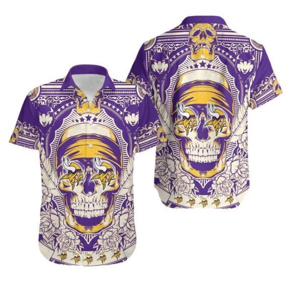 Gift For Husband Gift For Dad Minnesota Vikings Skull Hawaiian Shirt Mh88