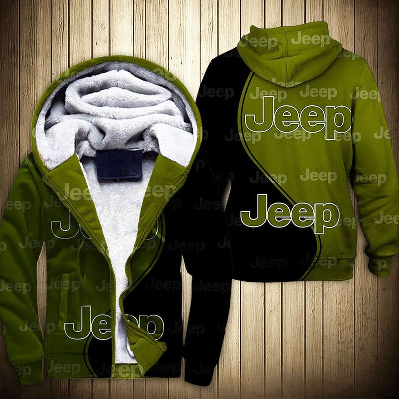 Classic Jeep Green And Black 3d Printed Unisex Fleece Zipper Jacket